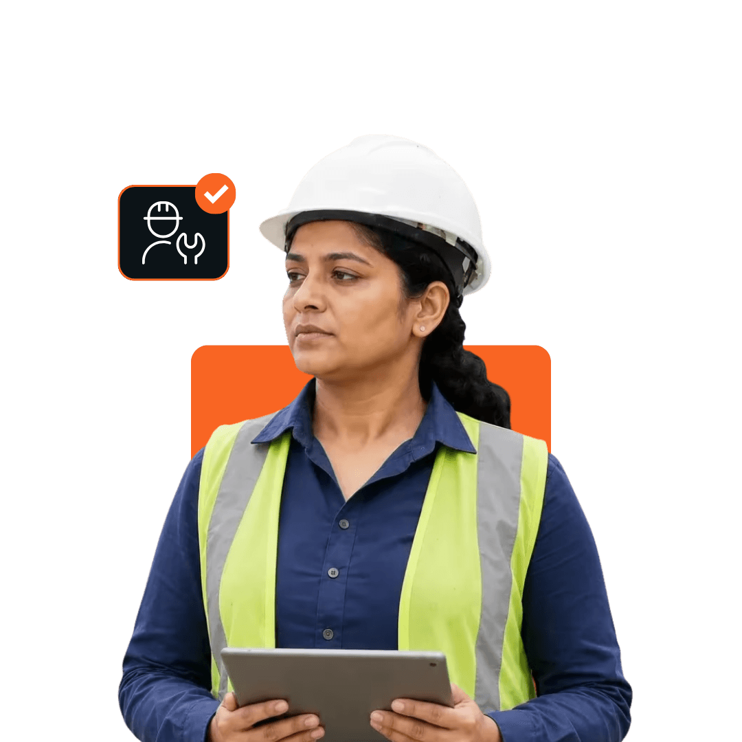 Construction project manager reviewing site information on a tablet