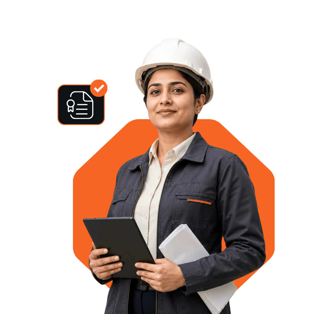 Indian infrastructure project manager holding a tablet and contract documents